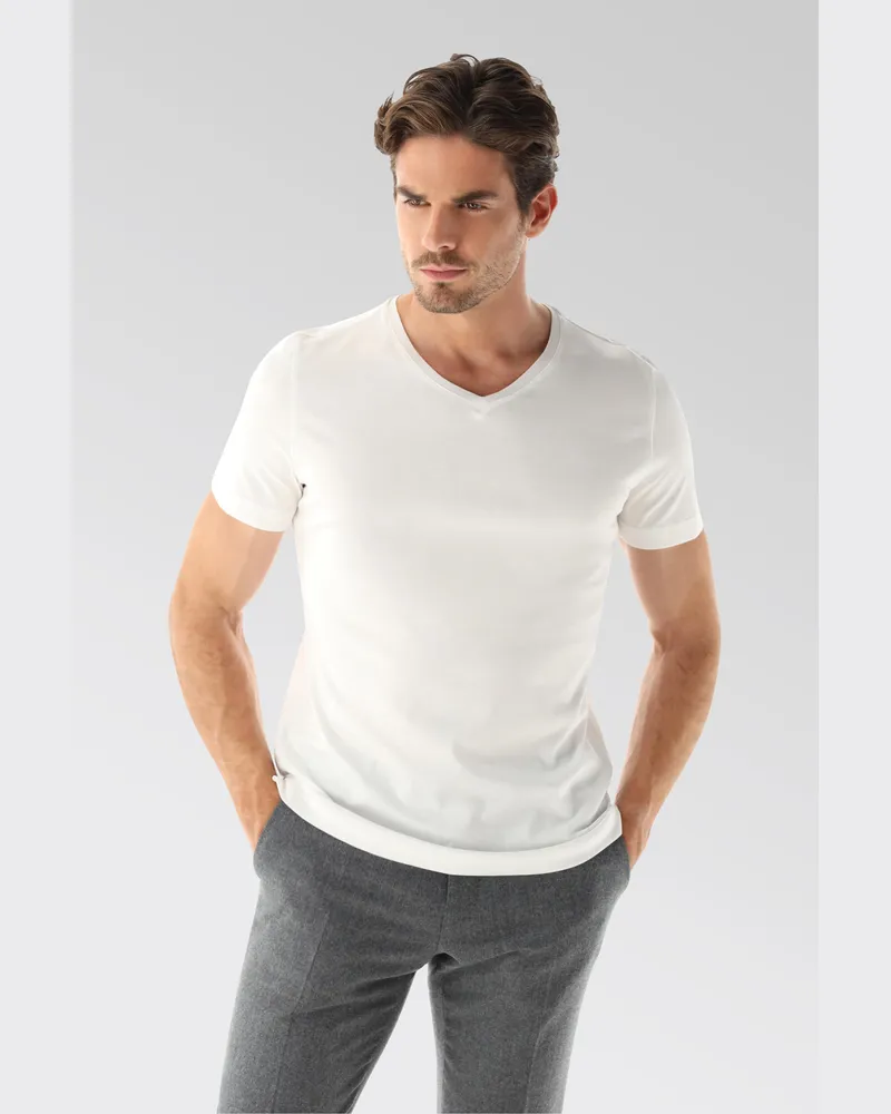 van Laack V-Ausschnitt Jersey T-Shirt Slim Fit Weiß