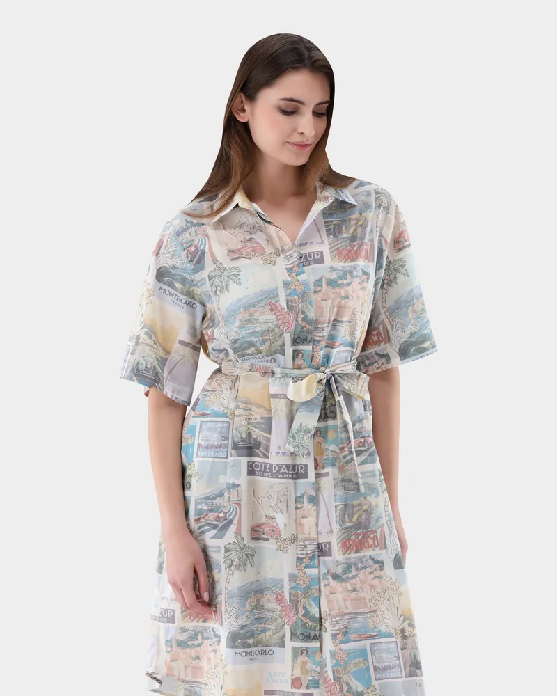 van Laack Knielanges Hemdblusenkleid mit Print Grün