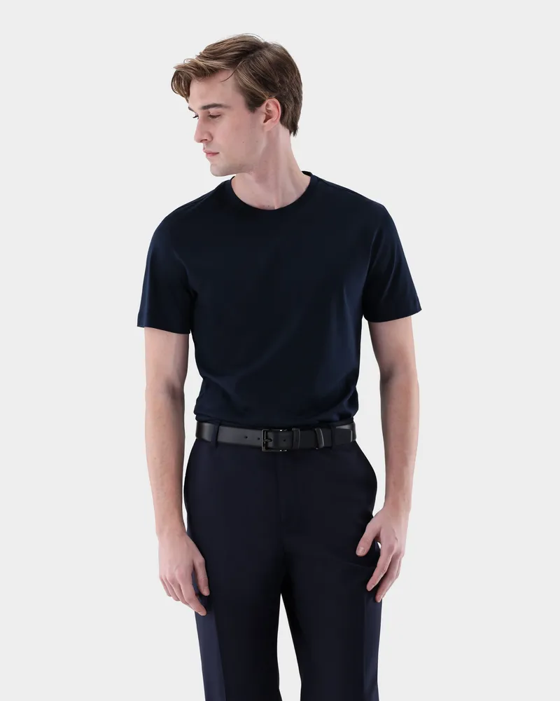 van Laack T-Shirt aus Schweizer Baumwolle mit Rundhals Slim Fit Blau
