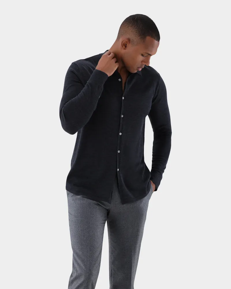 van Laack Strickhemd aus ultrafeiner Merinowolle Grau