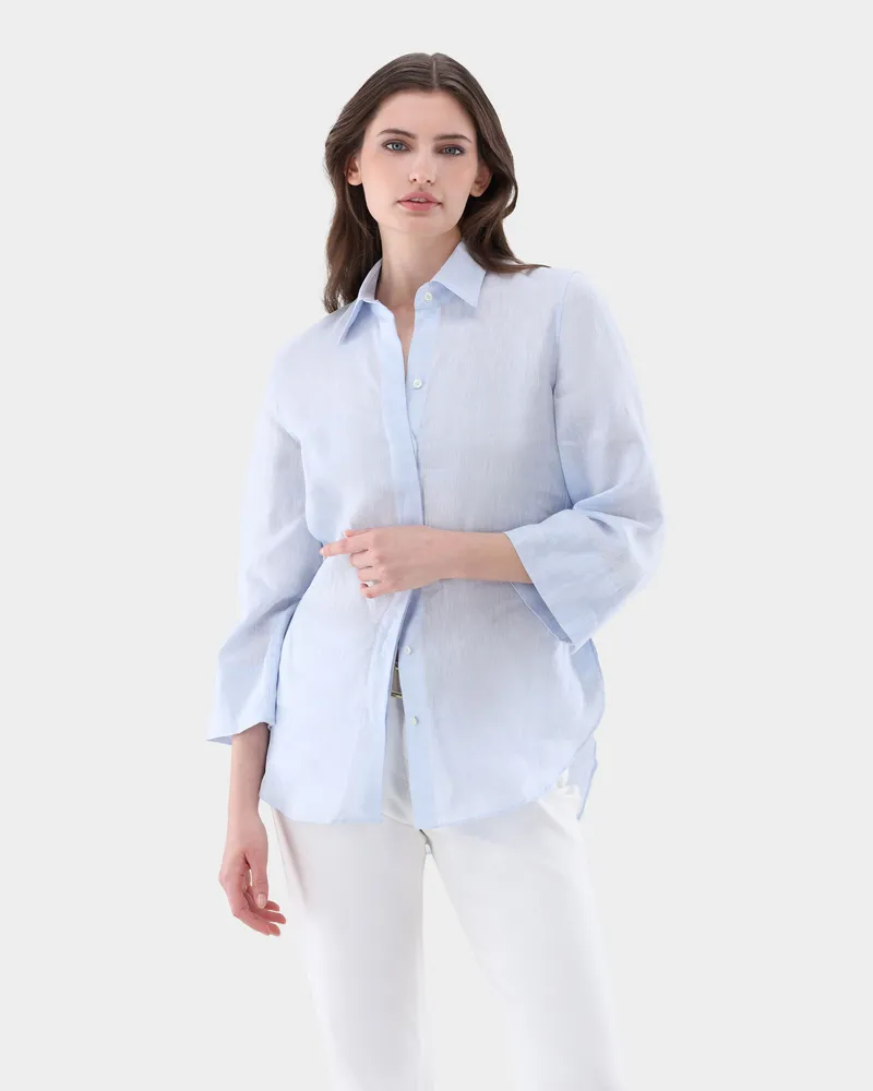 van Laack Hemdbluse aus Leinen mit Seitenschlitzen Blau