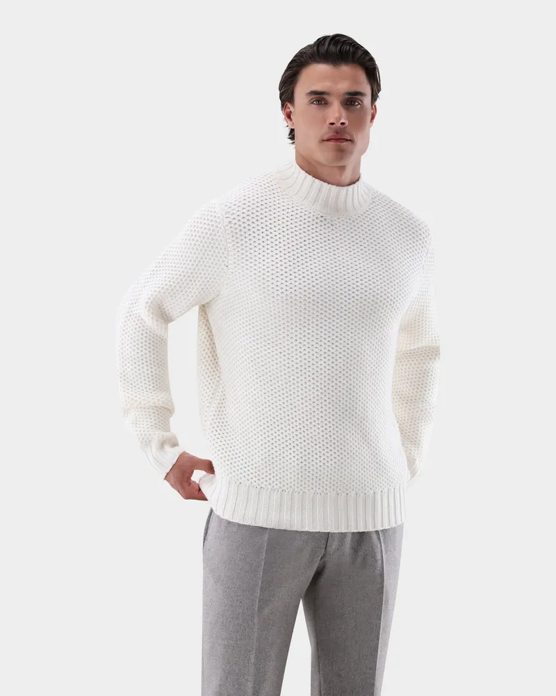 van Laack Stehkragenpullover mit Struktur und Kaschmir Cremefarben