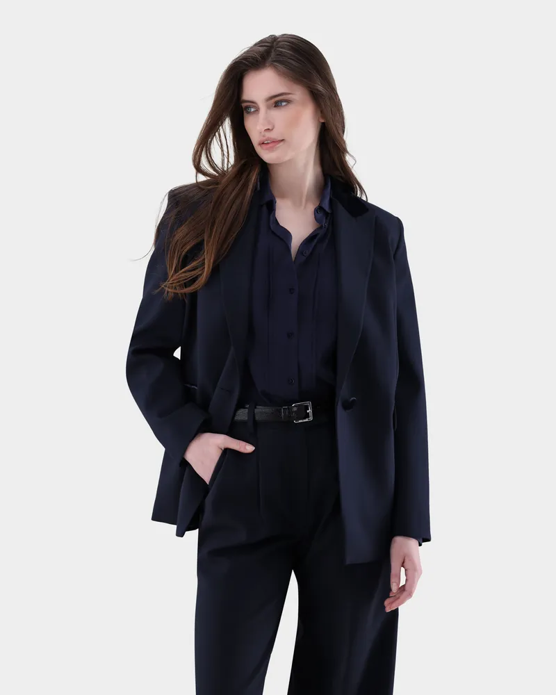 van Laack Blazer mit geradem Saum und Samt-Detail Blau