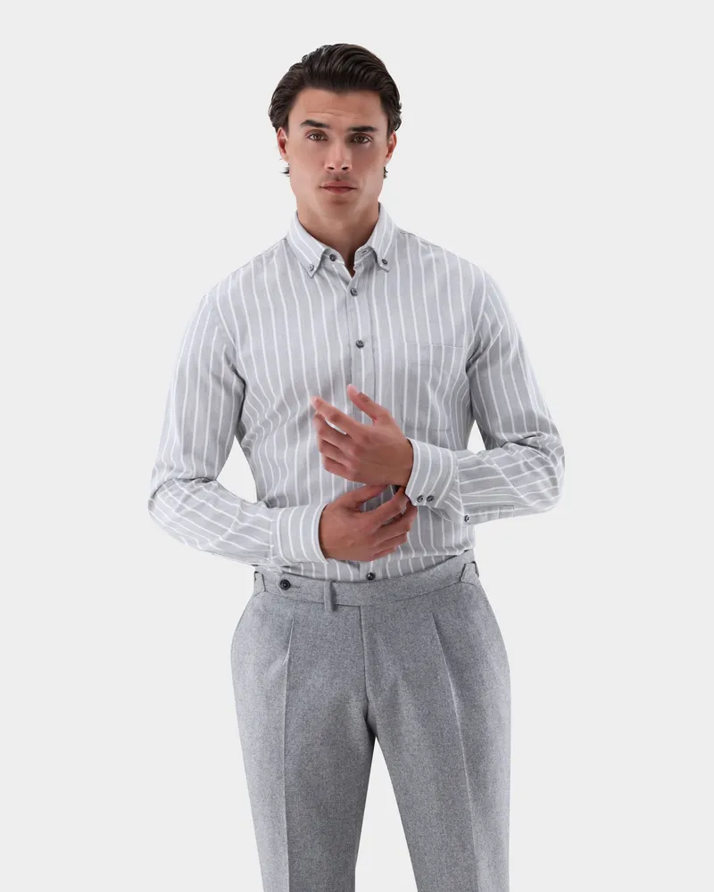 van Laack Flanellhemd mit Button Down Kragen Tailor Fit Grau
