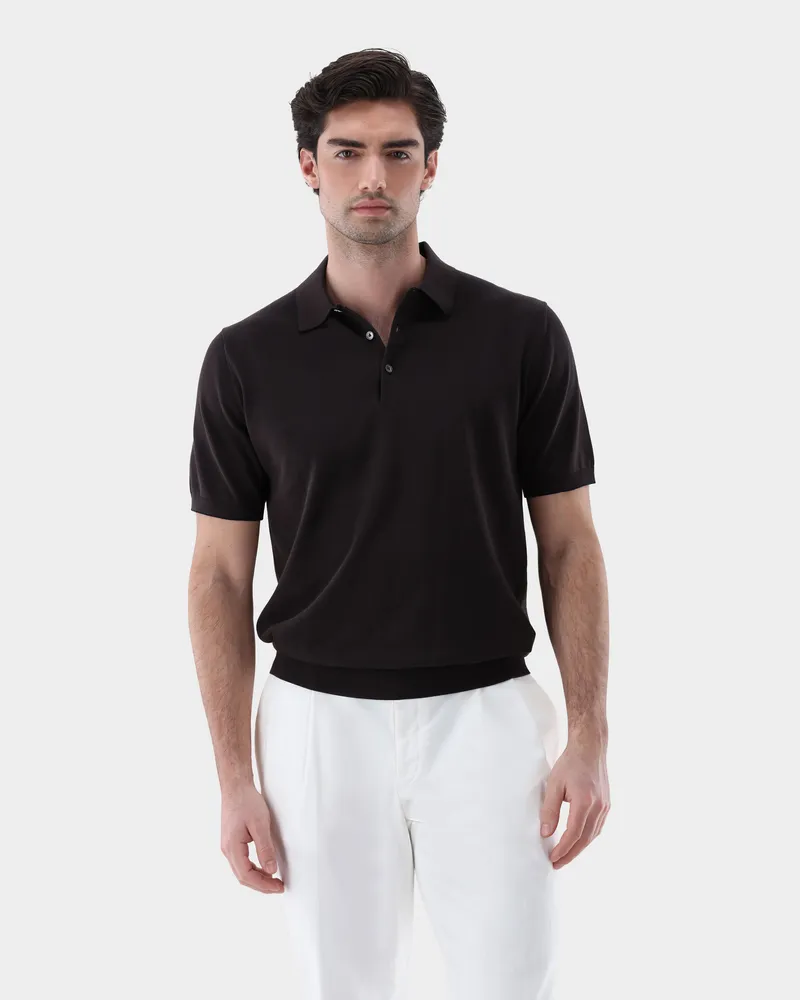 van Laack Strick Poloshirt mit Detail aus Air Cotton Beige