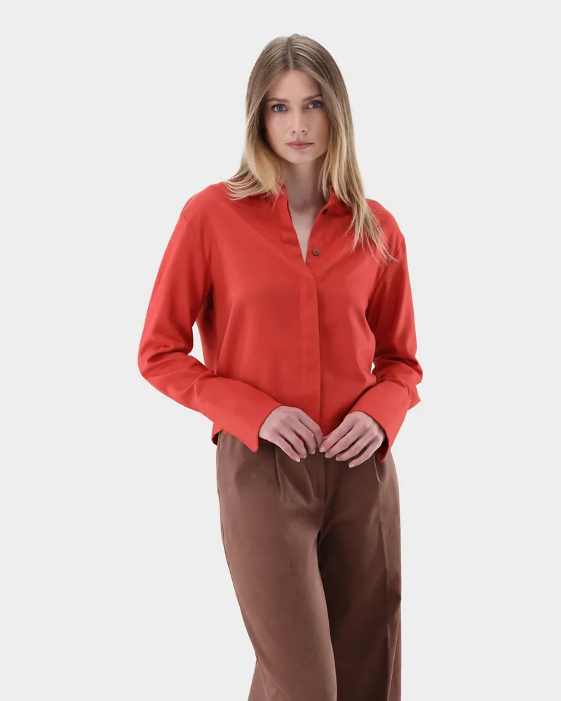 van Laack Cropped Flanellbluse mit Bubi-Kragen Orange