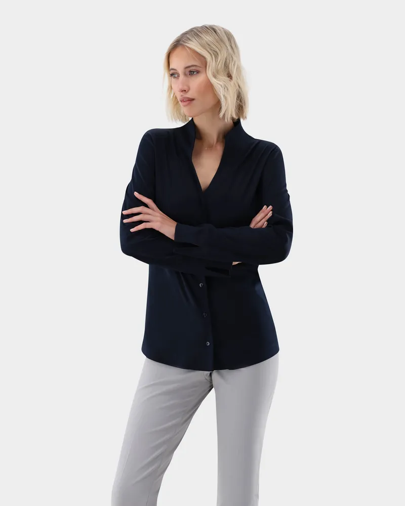 van Laack Kelchkragenbluse aus Schweizer Baumwolljersey Blau