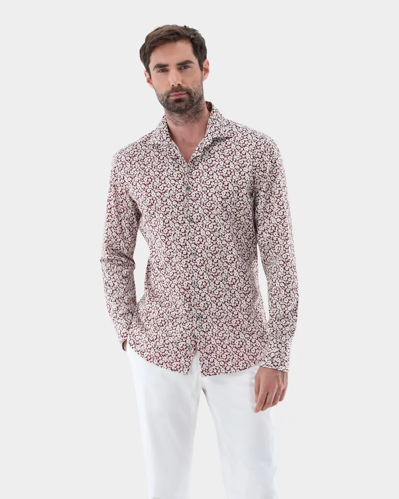 van Laack Hemd mit Blumenmuster Tailor Fit Rot