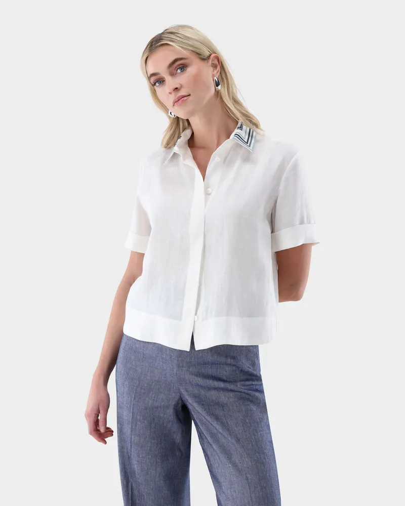 van Laack Hemdbluse mit Kontrastkragen Cremefarben