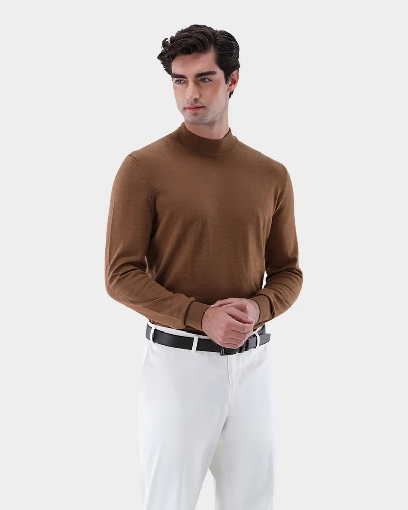 van Laack Stehkragenpullover aus Merzerisierter Merinowolle Beige