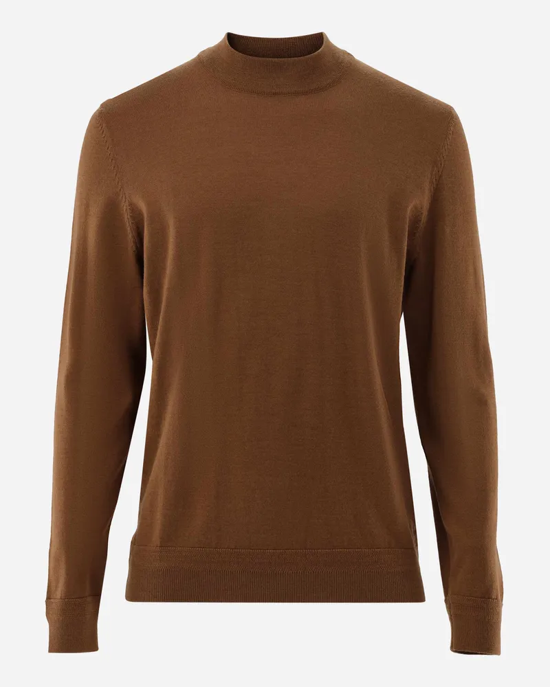 van Laack Stehkragenpullover aus Merzerisierter Merinowolle Beige