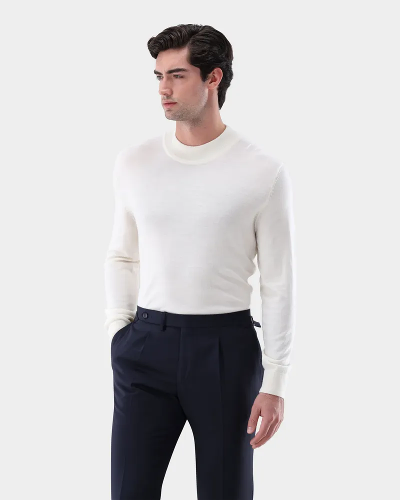 van Laack Stehkragenpullover aus Merzerisierter Merinowolle Cremefarben