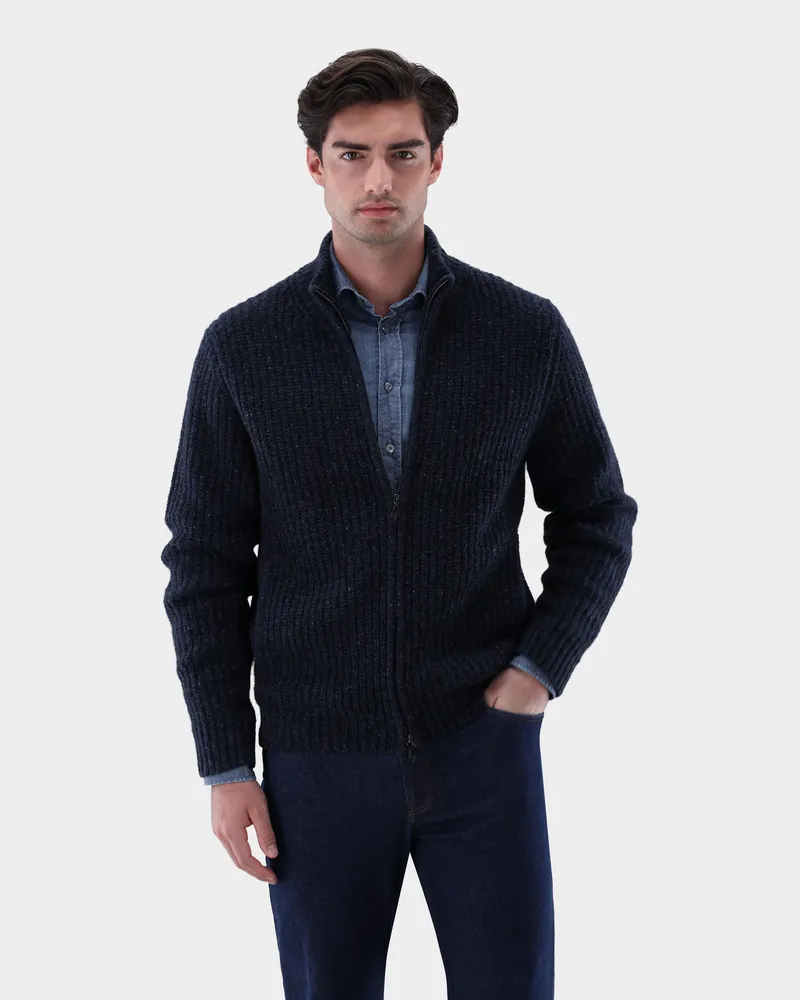 van Laack Strickjacke aus Kaschmir-Tweed Blau