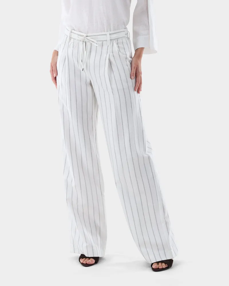 van Laack Gestreifte Hose mit weitem Bein Cremefarben