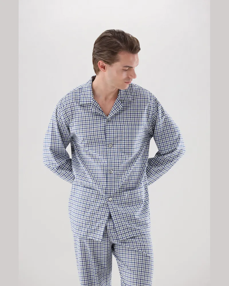 van Laack Karierter Schlafanzug aus Flanell Blau