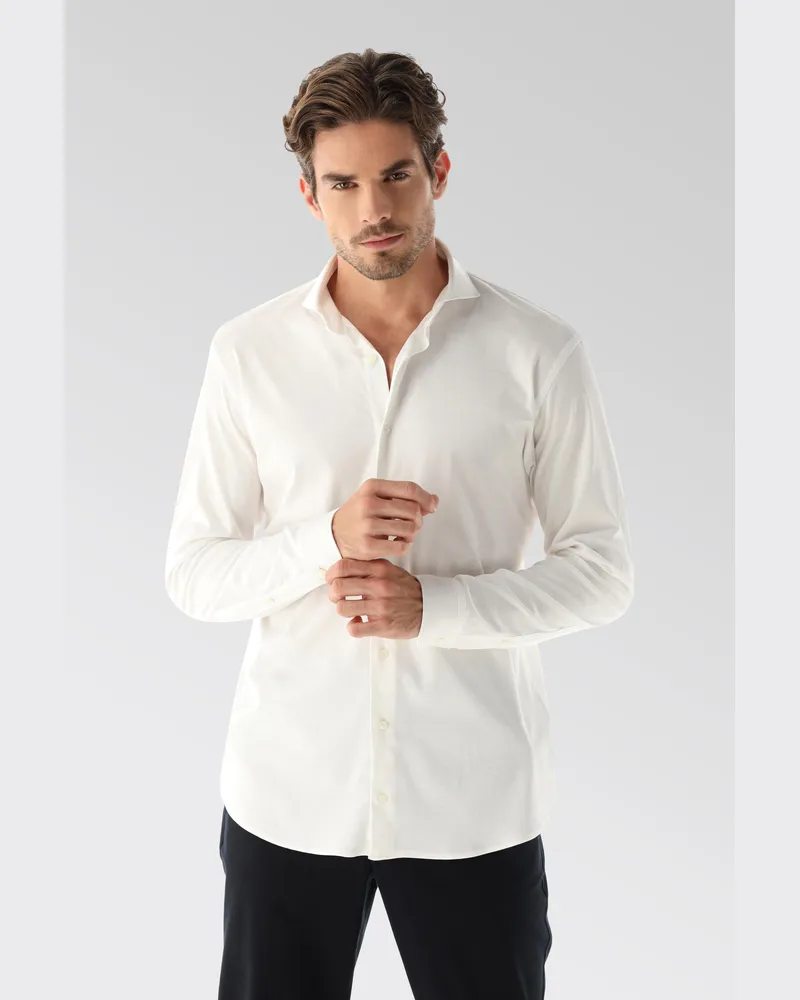 van Laack Jersey Hemd aus Schweizer Baumwolle Tailor Fit Weiß