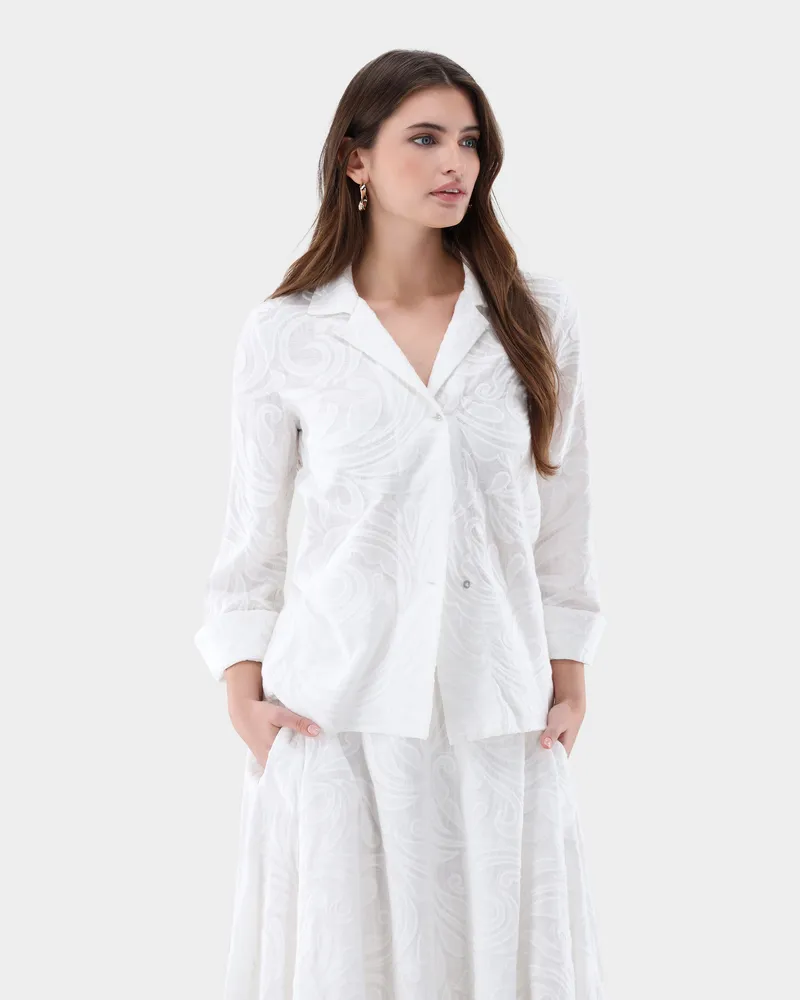 van Laack Bluse mit 3D-Stickerei Cremefarben