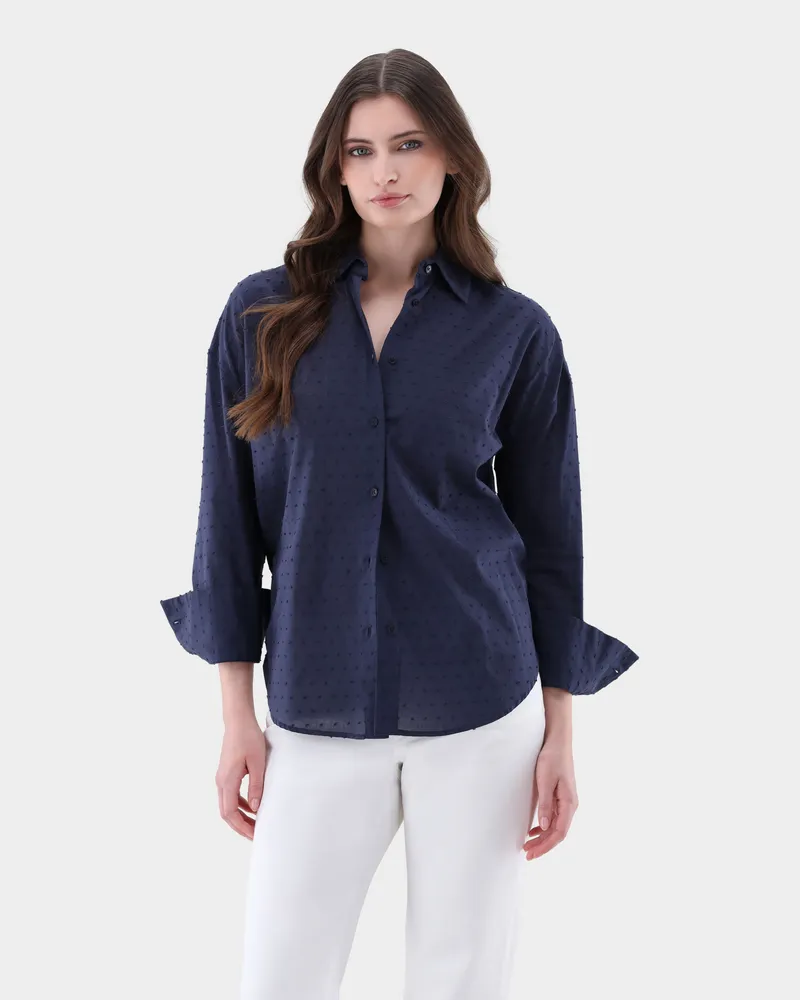 van Laack Hemdbluse mit überschnittenen Schultern Blau