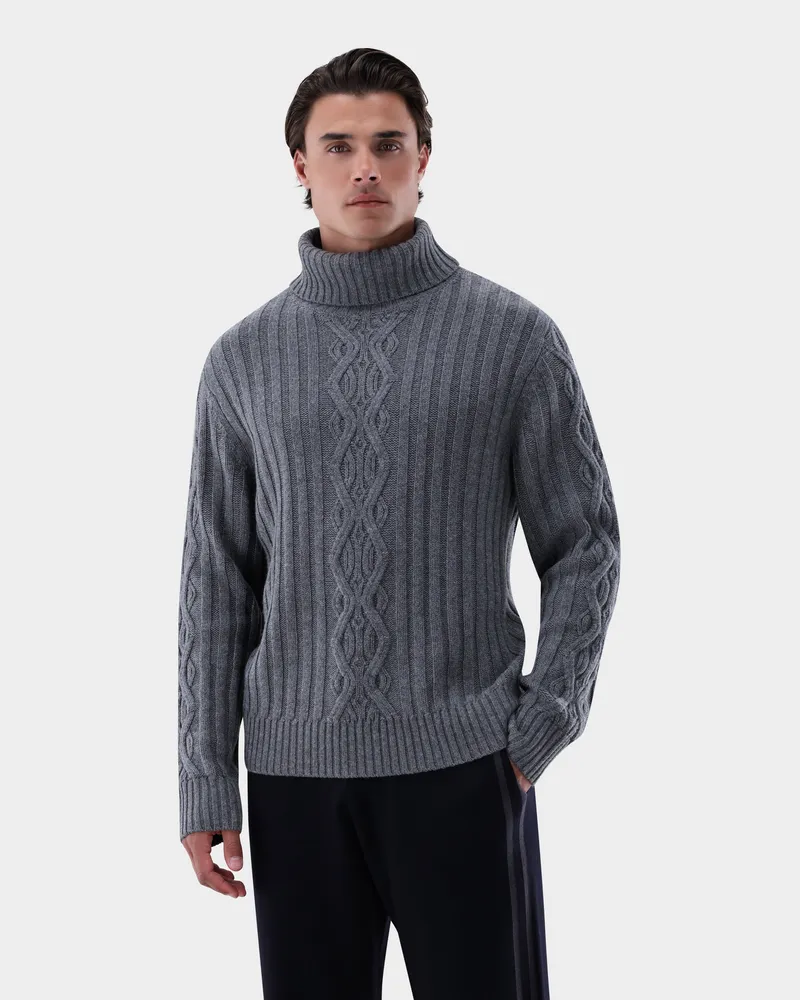 van Laack Rollkragenpullover mit Kaschmir und Zopfmuster Grau