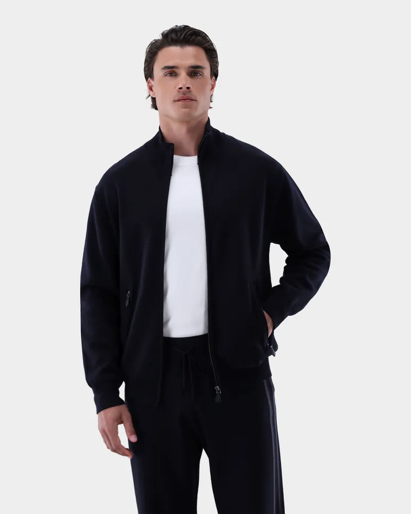 van Laack Strickjacke mit Seide Blau