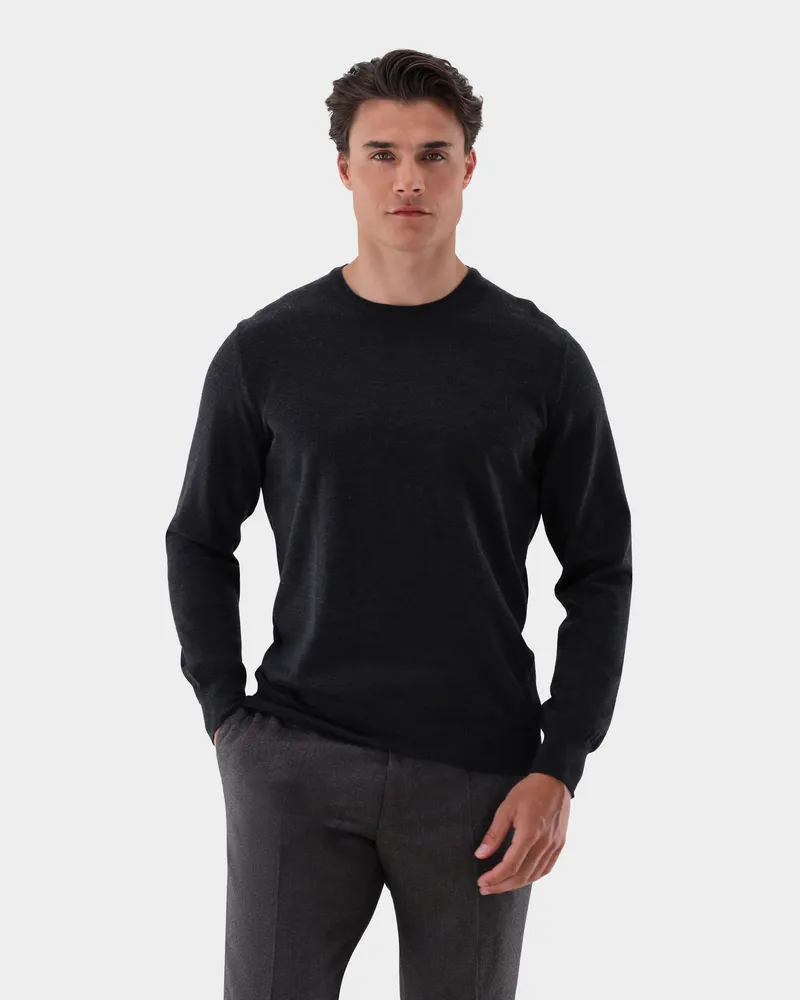 van Laack Rundhalspullover aus merzerisierter Merinowolle Grau