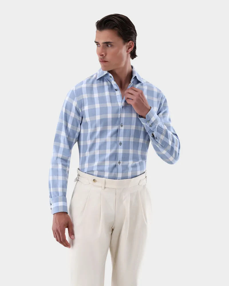van Laack Flanellhemd kariert Tailort Fit Blau