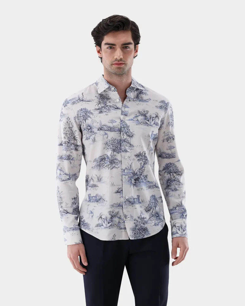 van Laack Flanellhemd mit Print und Kentkragen Cremefarben
