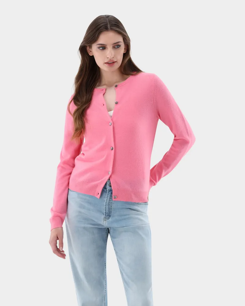 van Laack Kaschmir Strickjacke mit Rundhalsausschnitt Rot