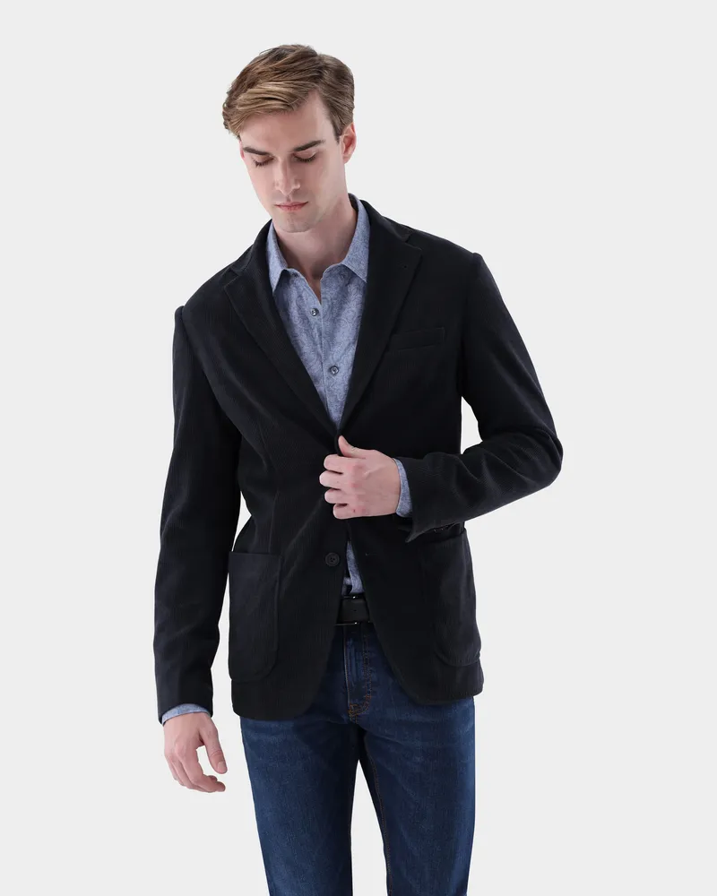 van Laack Sakko gerippt aus Samt Blau