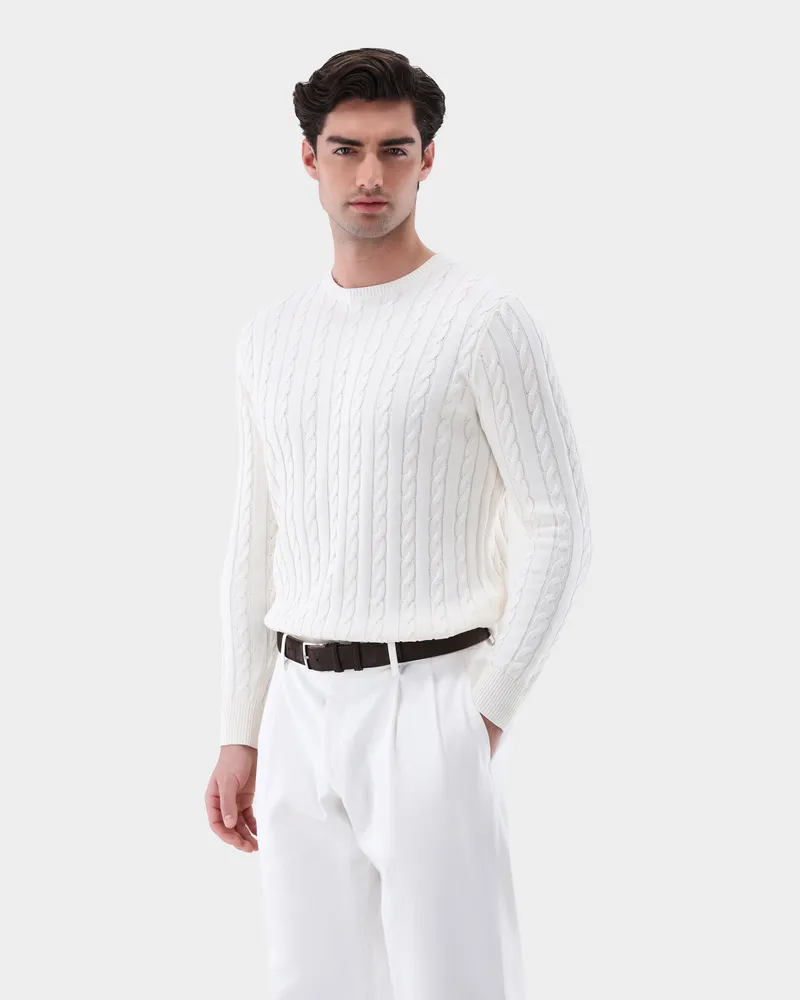 van Laack Zopfstrick-Pullover mit Seide und Baumwolle Cremefarben