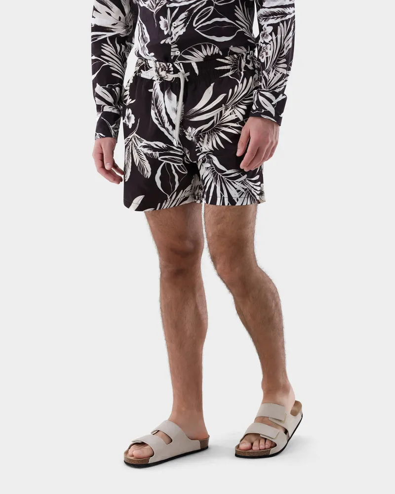 van Laack Badehose mit Palmen Muster Beige