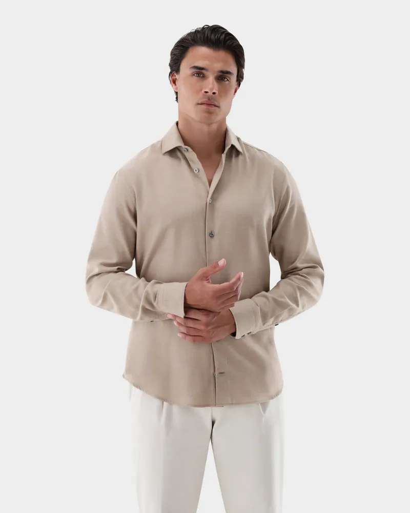 van Laack Flanellhemd mit Kamelhaar und Haifischkragen Beige