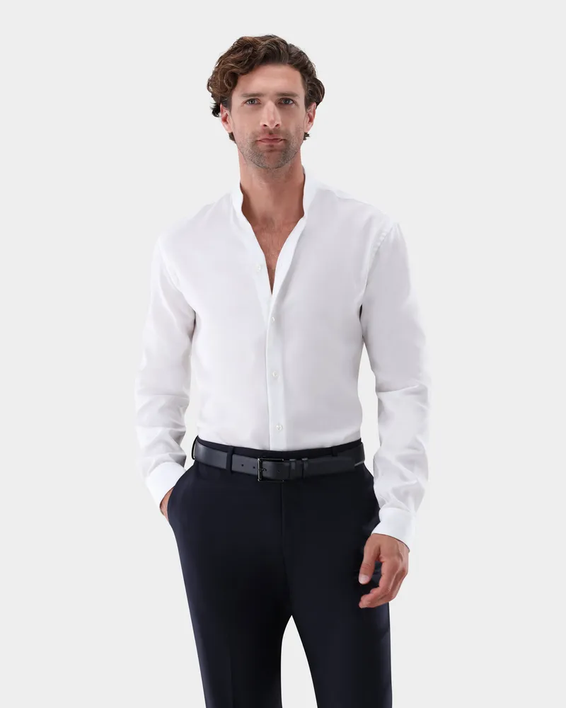 van Laack Stehkragenhemd mit V-Neck aus Baumwoll Dobby Weiß