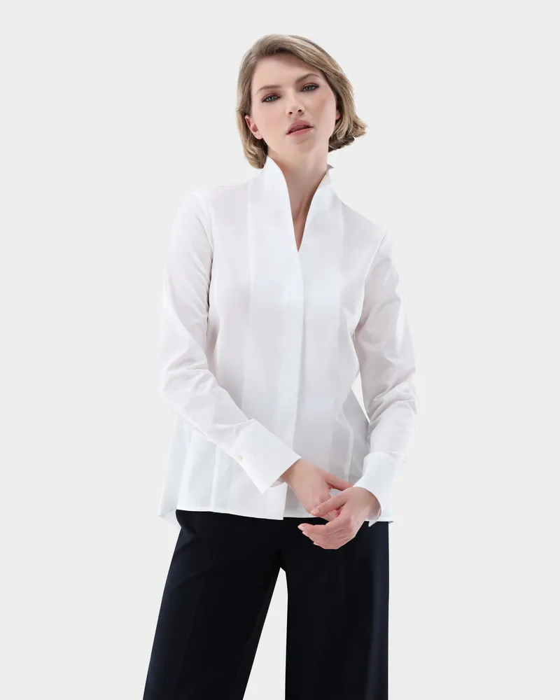 van Laack Taillierte Kelchkragenbluse aus Baumwollpopeline Weiß