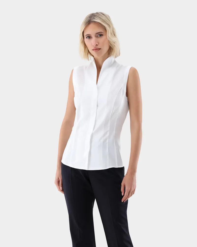 van Laack Ärmellose Kelchkragenbluse Weiß