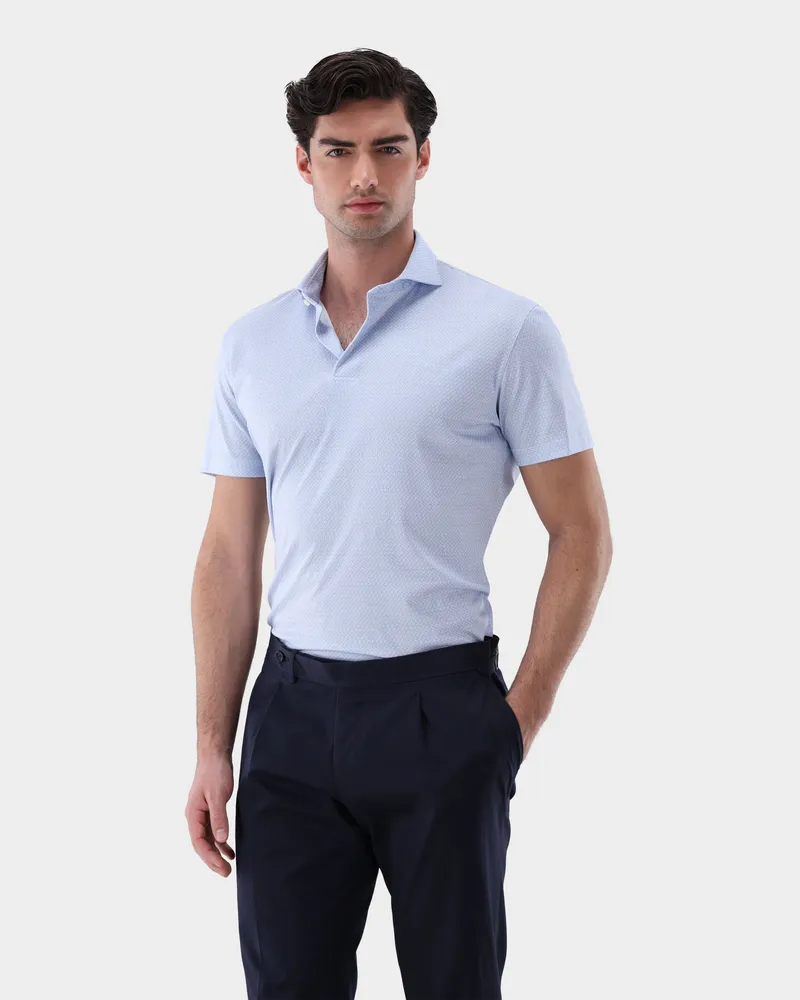 van Laack Poloshirt mit Signature-Print aus Schweizer Baumwolljersey Blau