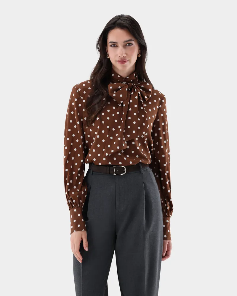 van Laack Schluppenbluse aus Seide mit Tupfen Print Beige