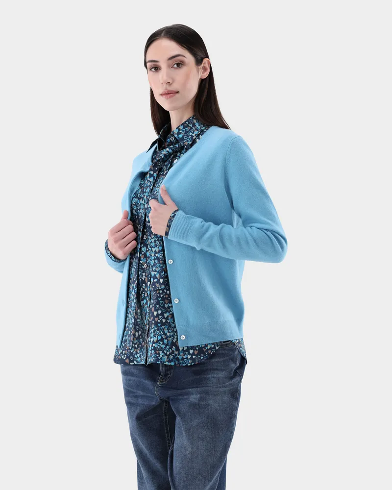 van Laack Kaschmir Strickjacke mit Rundhalsausschnitt Blau