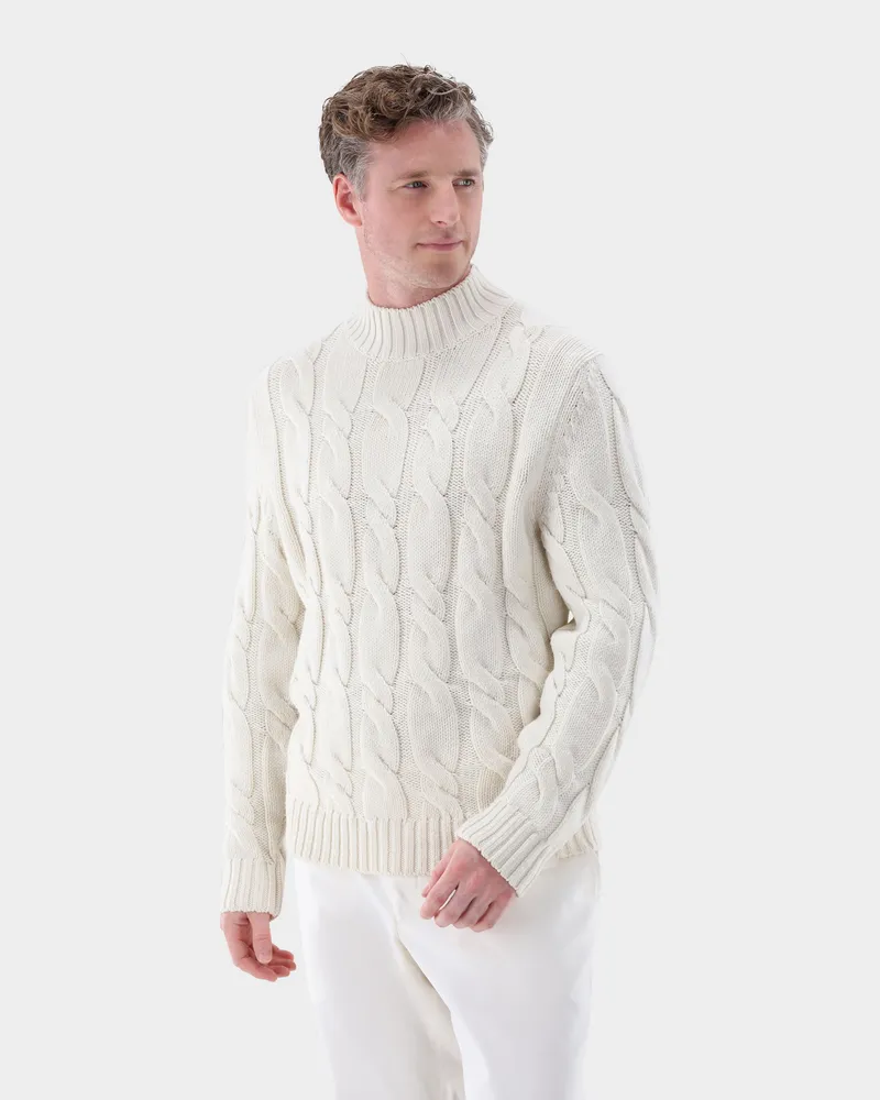 van Laack Stehkragenpullover mit Zopfmuster aus Merinowolle Bleichen: