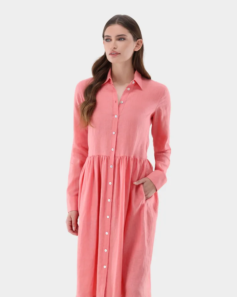 van Laack Midi-Hemdblusenkleid aus Leinen Koralle