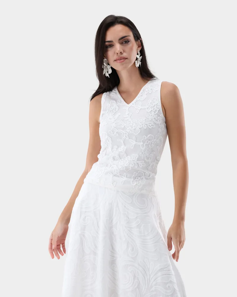 van Laack Strick-Top aus Rippstrick mit Stickerei Cremefarben