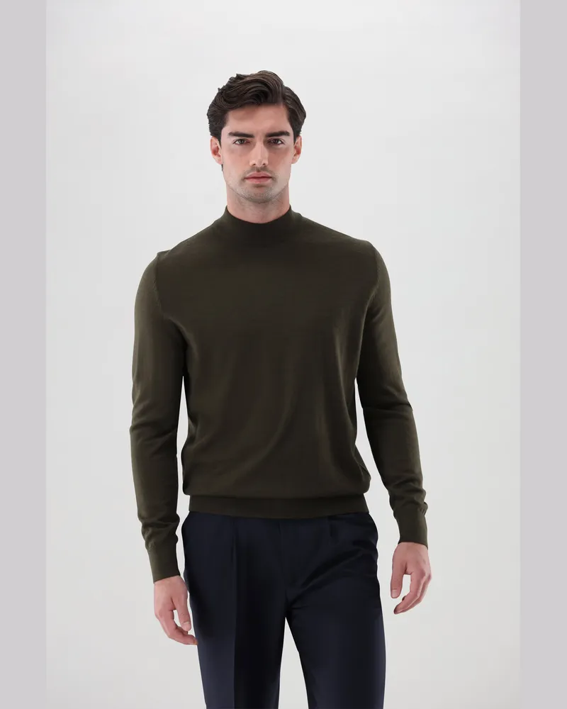 van Laack Stehkragenpullover aus Merzerisierter Merinowolle Grün