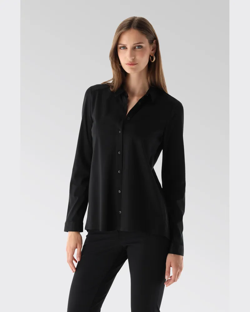 van Laack Jersey Hemdbluse mit Plisseerücken Schwarz