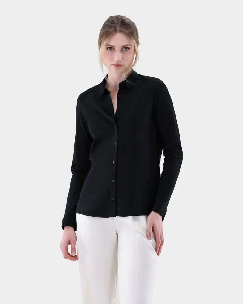 van Laack Jersey Hemdbluse mit Plisseerücken Schwarz