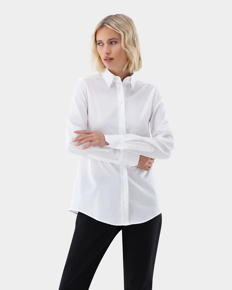 van Laack Popeline Hemdbluse mit Button Down Kragen Weiß