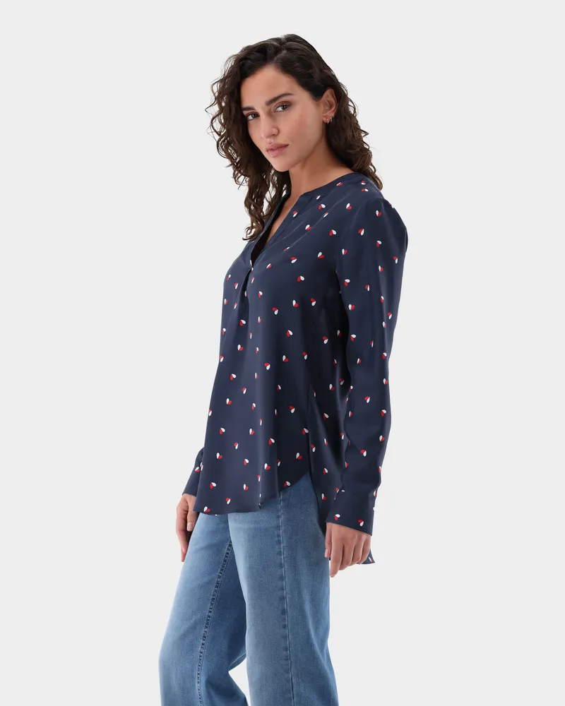 van Laack Tunika-Bluse mit Herzchen Druck Blau
