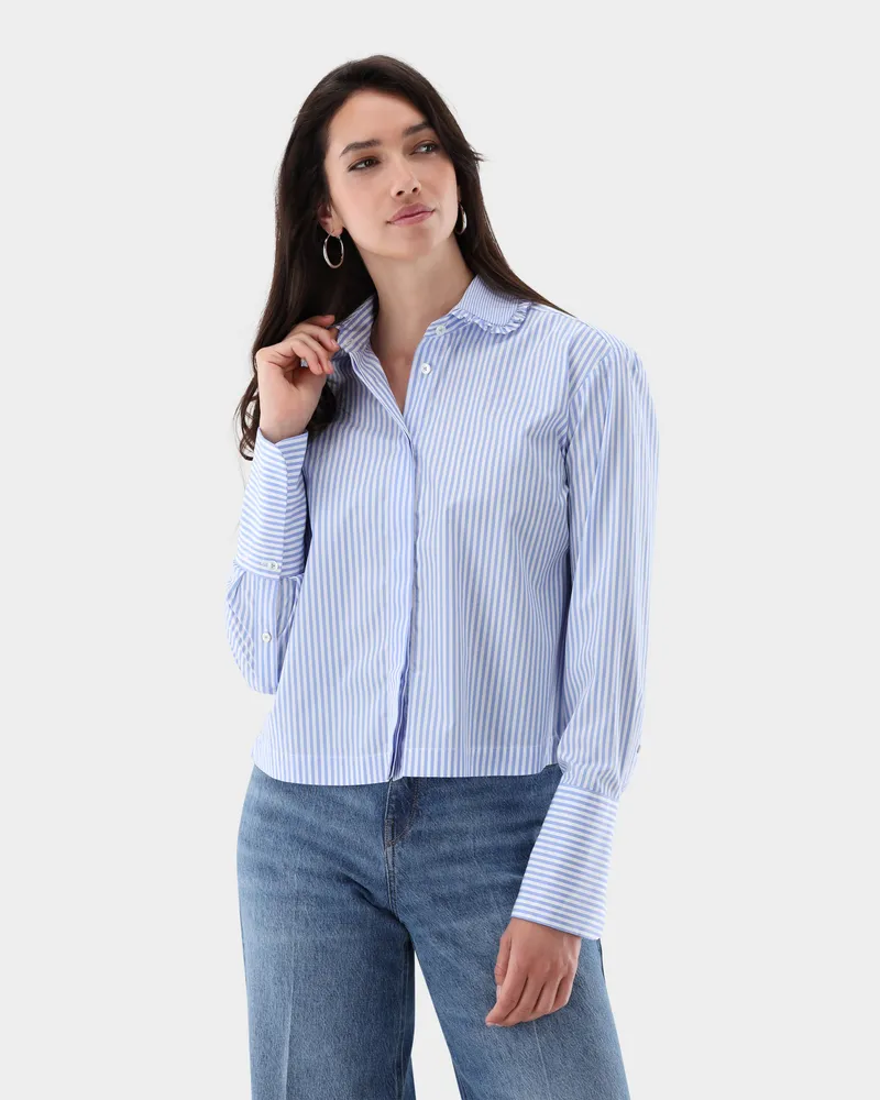 van Laack Cropped Hemdbluse mit Rüschen Blau