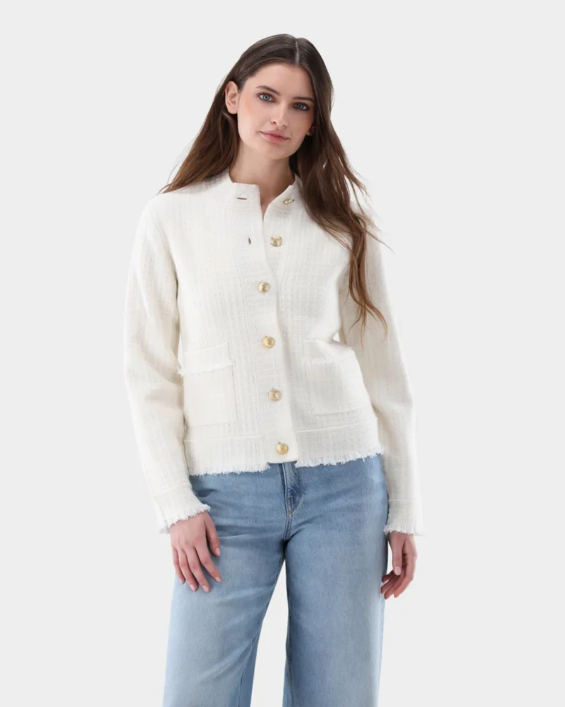 van Laack Blazer gestrickt mit Tweed Optik Cremefarben
