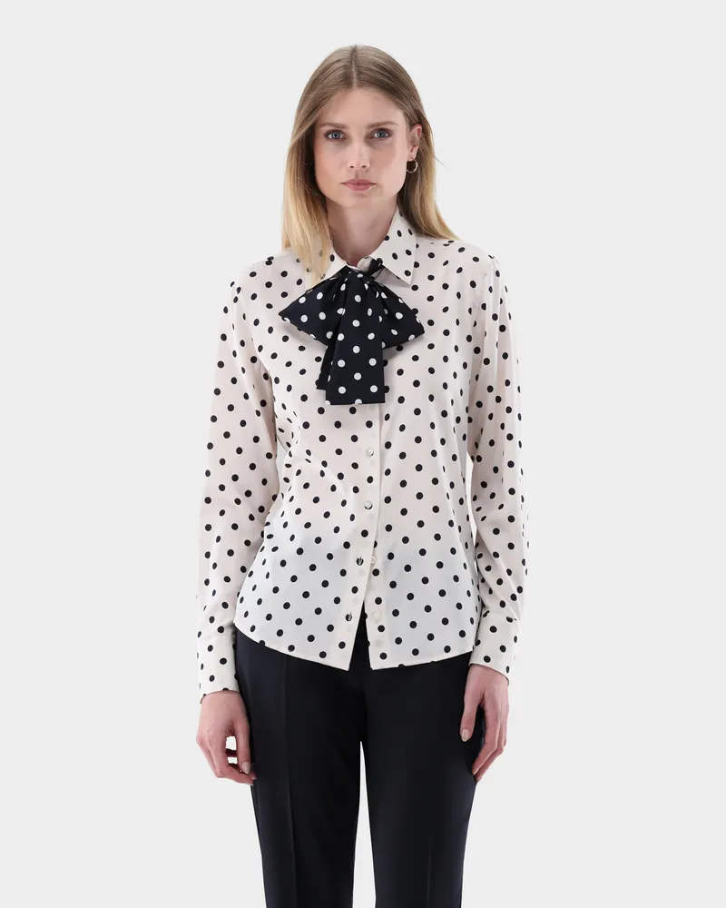 van Laack Seidenbluse mit Schluppe und Tupfendruck Cremefarben