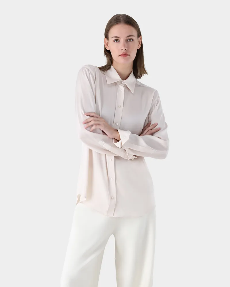 van Laack Taillierte Hemdbluse aus Seide mit Stretch Cremefarben